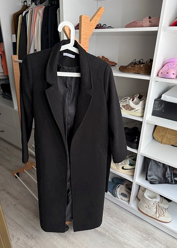 Kuşaklı Siyah Kadın kaşe Kaban - Görsel 6