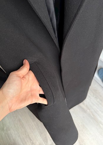 Kuşaklı Siyah Kadın kaşe Kaban - Görsel 5