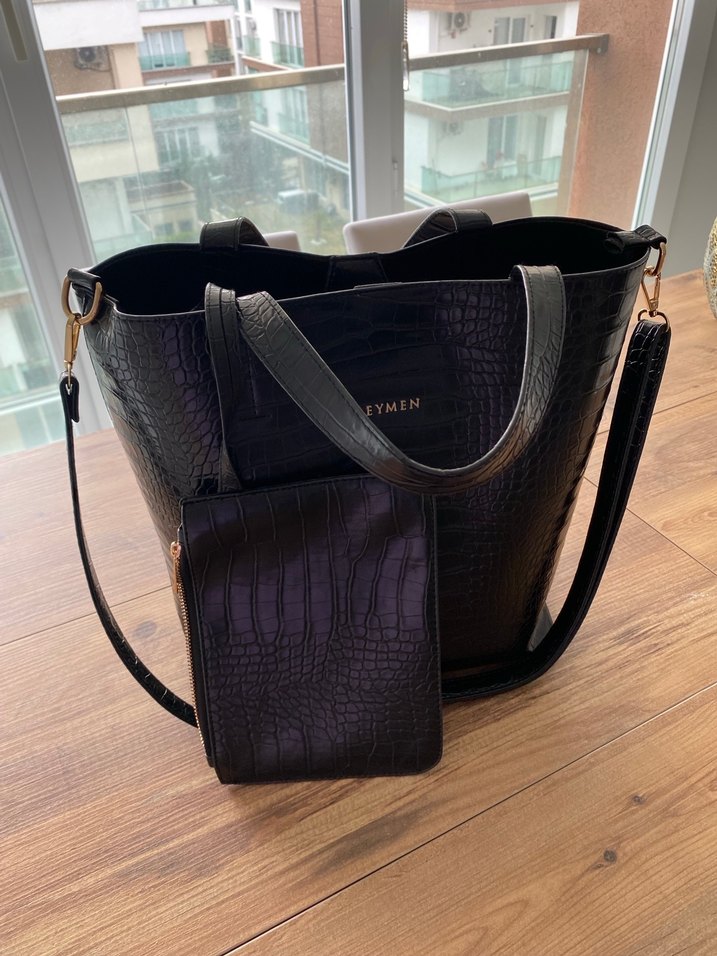 Beymen Siyah Deri Yılan Desenli Kadın Çanta - Görsel 3
