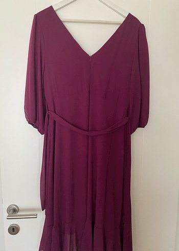 Bordo V Yaka Midi Kadın Elbise - Görsel 3