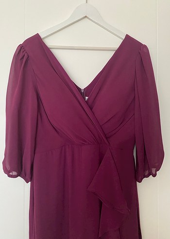 Bordo V Yaka Midi Kadın Elbise - Görsel 2