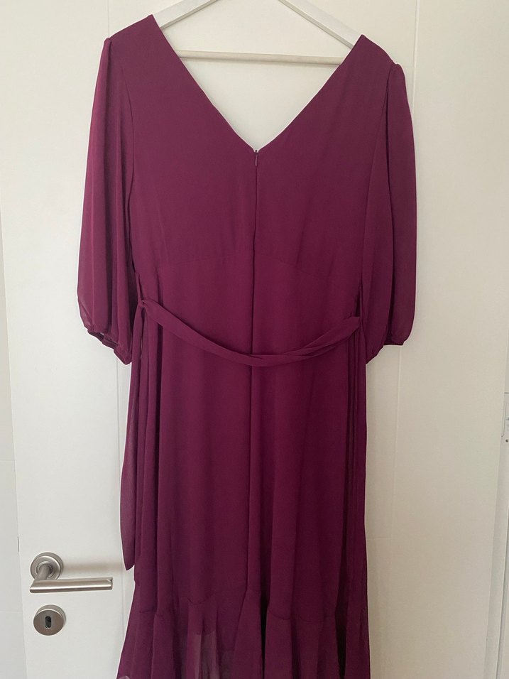 Bordo V Yaka Midi Kadın Elbise - Görsel 3