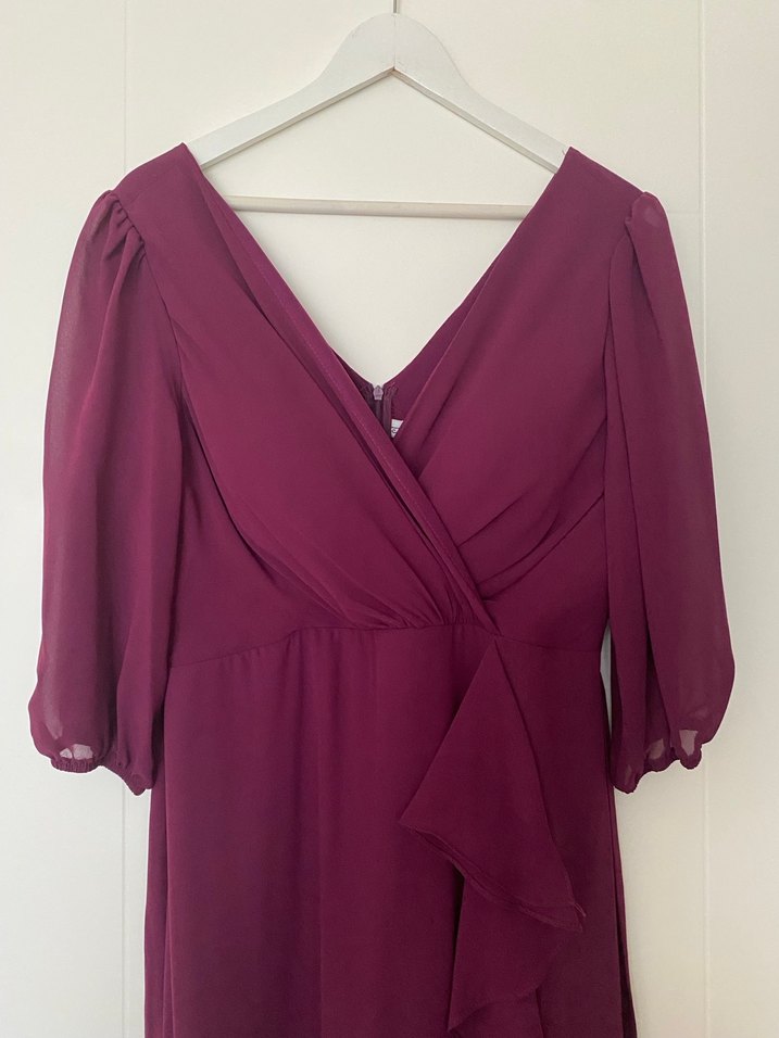 Bordo V Yaka Midi Kadın Elbise - Görsel 2