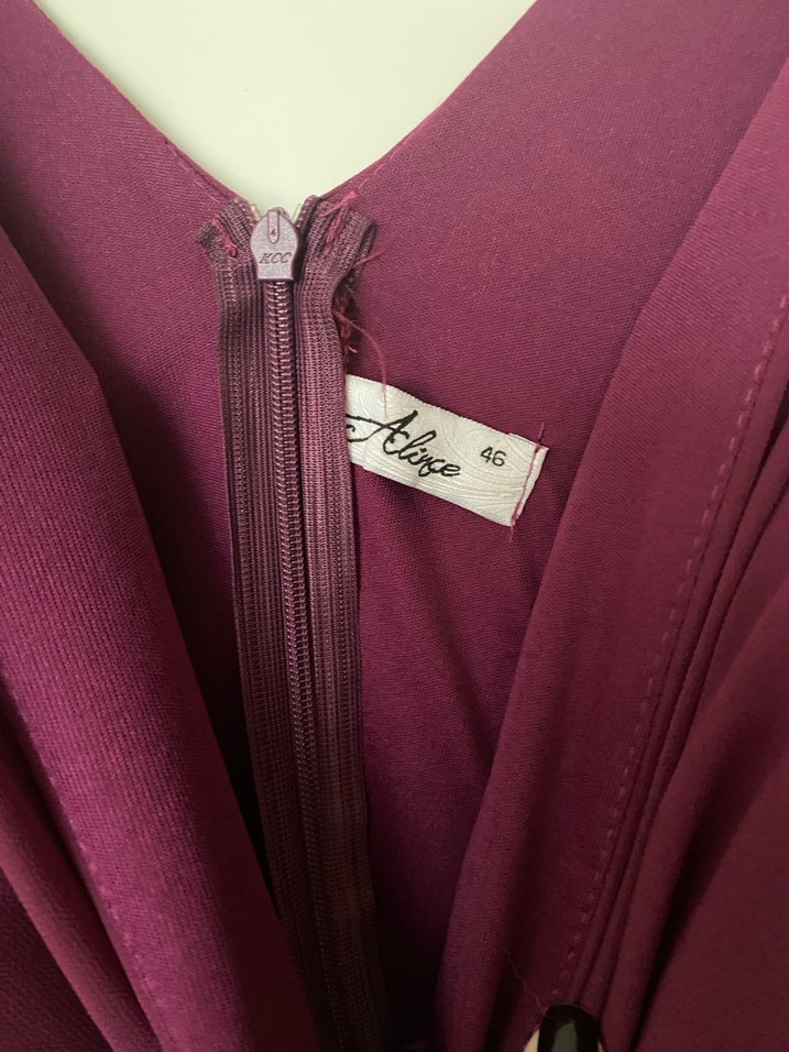 Bordo V Yaka Midi Kadın Elbise - Görsel 4