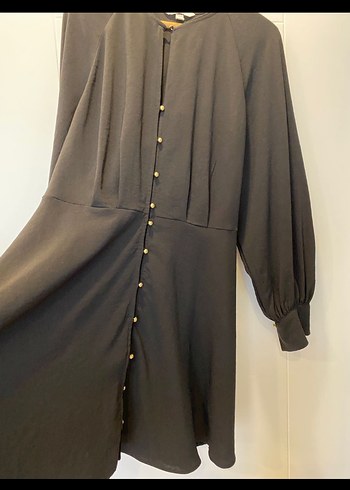 Düğmeli Siyah Midi Kadın Tunik - Görsel 4