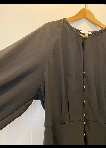 Düğmeli Siyah Midi Kadın Tunik - Görsel 2