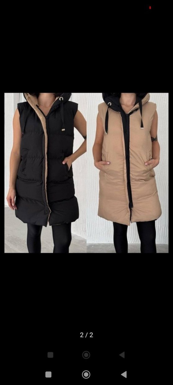 Siyah Kapüşonlu Uzun Peluş Detaylı Kadın Yelek - Görsel 2