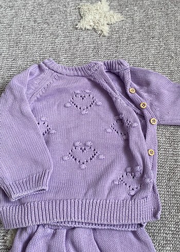 Nakışlı Mor Triko Bebek Kız Takımı - Görsel 2