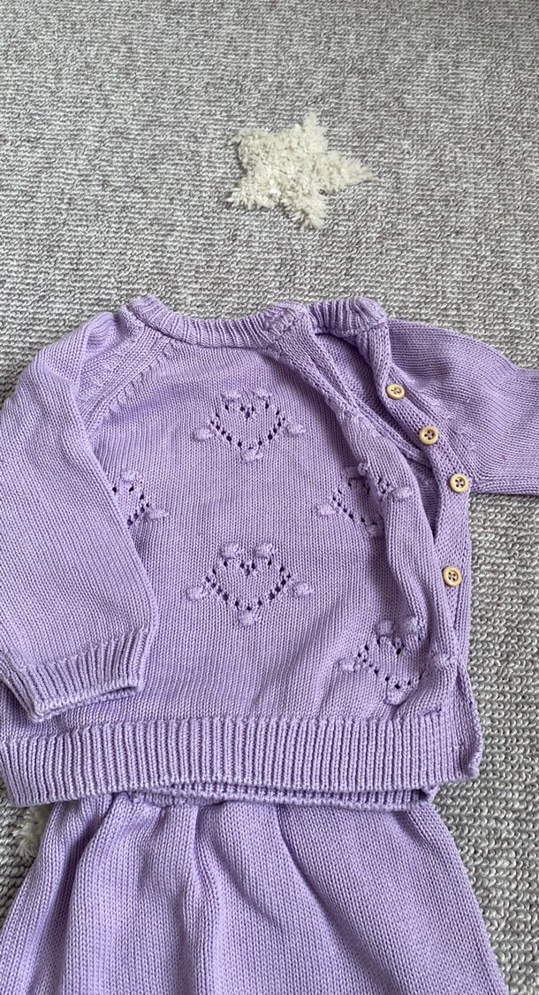 Nakışlı Mor Triko Bebek Kız Takımı - Görsel 2