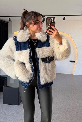 Tasarım kürk detay kot mont ????????????