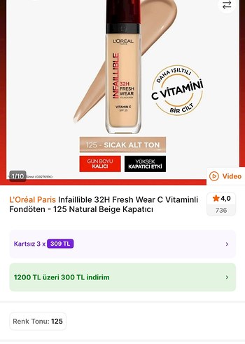 L'Oréal Paris Fondöten 125 Natural Beige