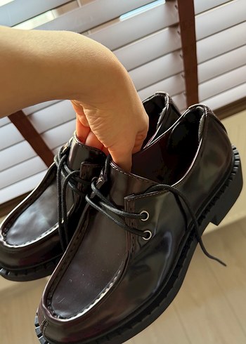 Klasik Bordo Deri Kadın Oxford Ayakkabı - Görsel 2