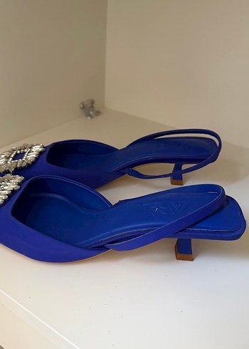 Mavi Taşlı İnce Topuklu Kadın Abiye Ayakkabı - Görsel 3