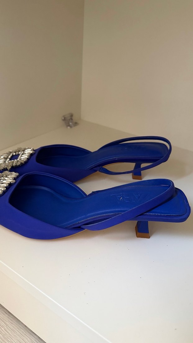 Mavi Taşlı İnce Topuklu Kadın Abiye Ayakkabı - Görsel 3