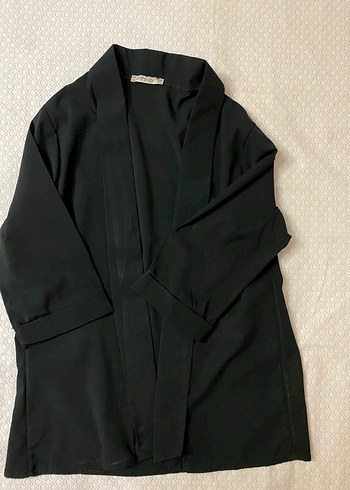 Siyah Kadın Kimono, Notched Lapel, Uzun