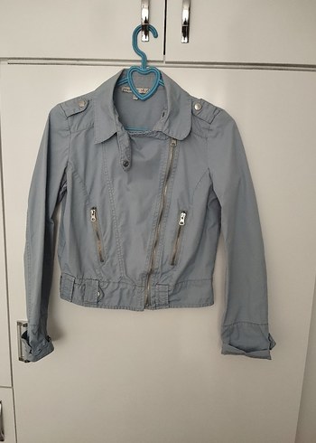 Gri Kemerli Kısa Denim Kadın Ceket