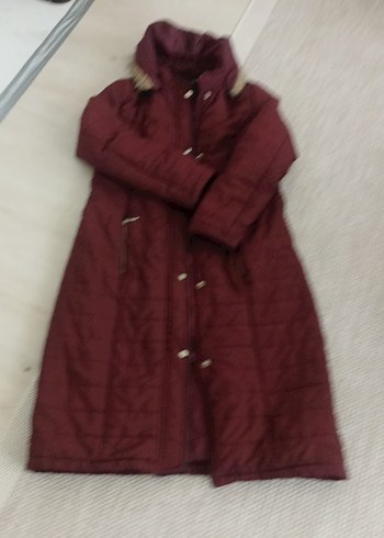 Bordo Uzun Kadın Kaban Düğmeli - Görsel 2