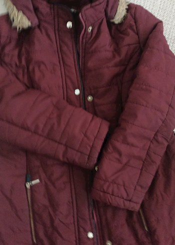 Bordo Uzun Kadın Kaban Düğmeli - Görsel 3