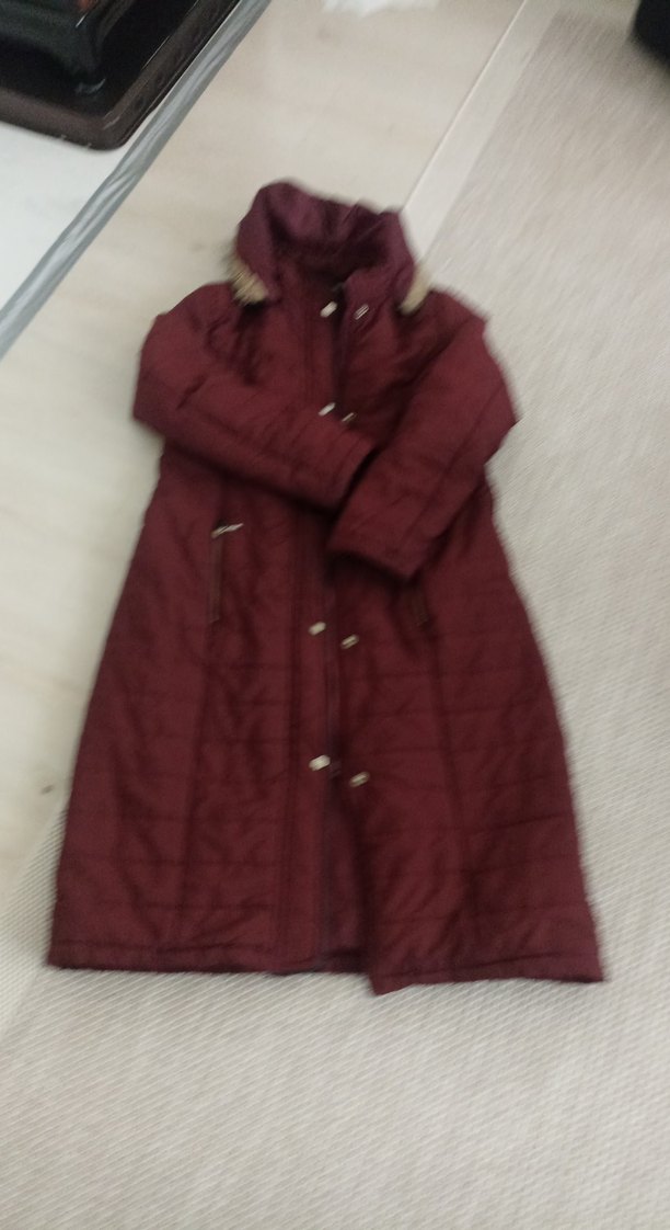 Bordo Uzun Kadın Kaban Düğmeli - Görsel 2