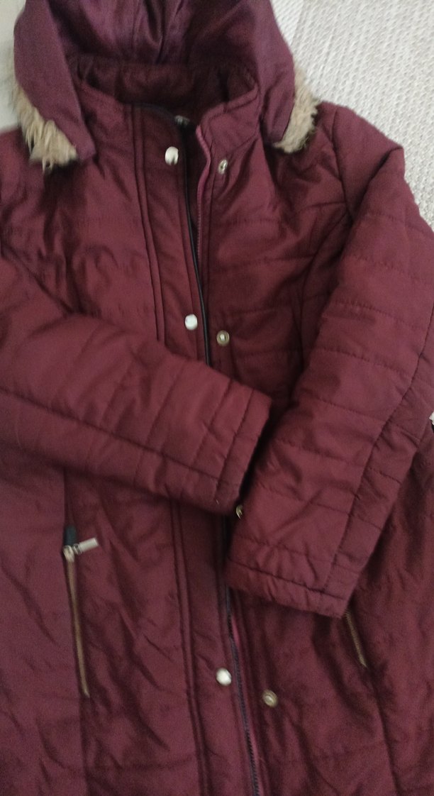 Bordo Uzun Kadın Kaban Düğmeli - Görsel 3