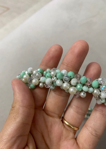 Boncuklu Turkuaz Bohem Saç tacı - Görsel 2