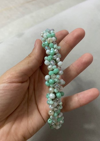 Boncuklu Turkuaz Bohem Saç tacı - Görsel 3