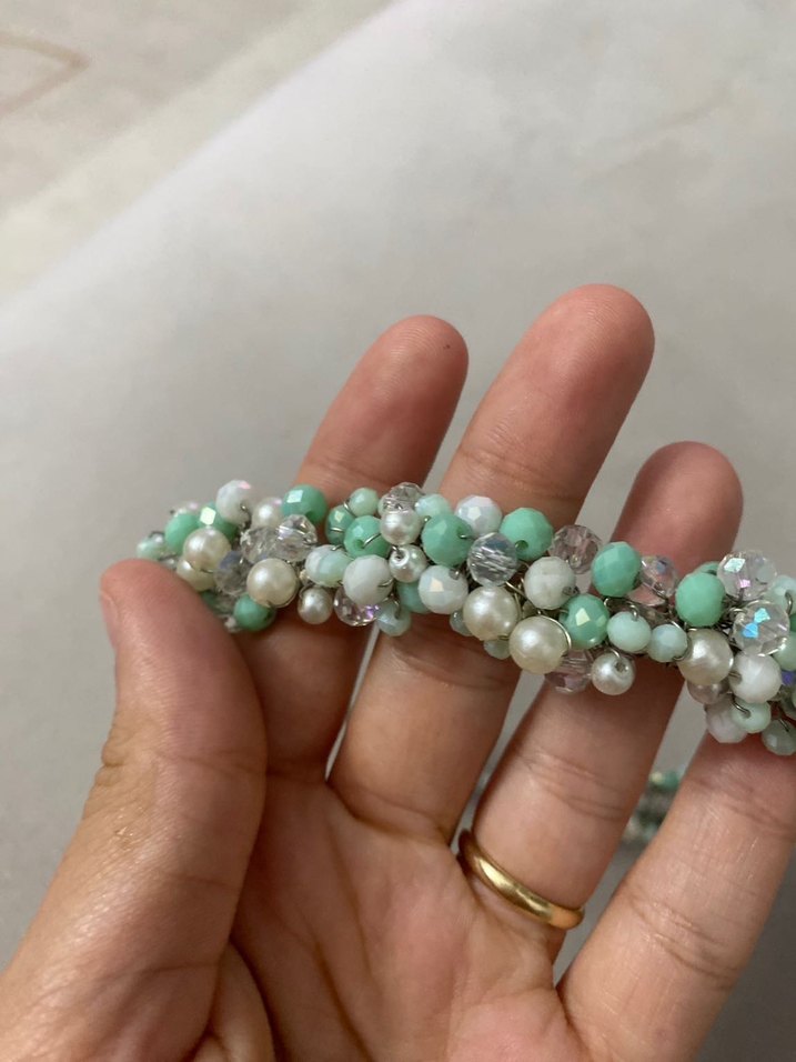 Boncuklu Turkuaz Bohem Saç tacı - Görsel 2