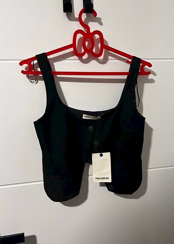 Pull and Bear Dugmeli Siyah Mini Bustiyer
