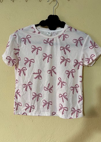 Kız Çocuk Beyaz Kısa Kollu Fiyonklu Tişört - Görsel 2