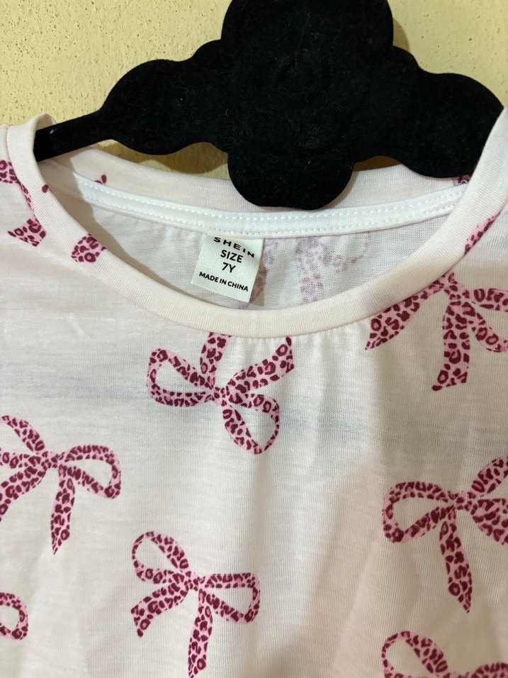 Kız Çocuk Beyaz Kısa Kollu Fiyonklu Tişört - Görsel 3