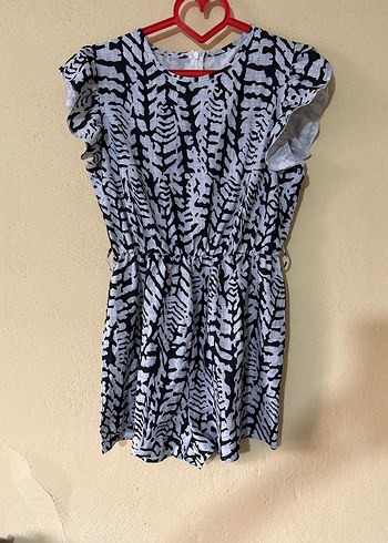 Kadın Gri Zebra Desenli Kısa Tulum - Görsel 2