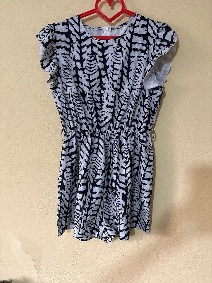 Kadın Gri Zebra Desenli Kısa Tulum - Görsel 2