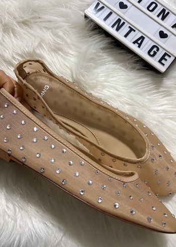 Mango marka Bej Payetli Stiletto Topuklu Kadın Babet - Görsel 7