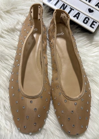 Mango marka Bej Payetli Stiletto Topuklu Kadın Babet - Görsel 3