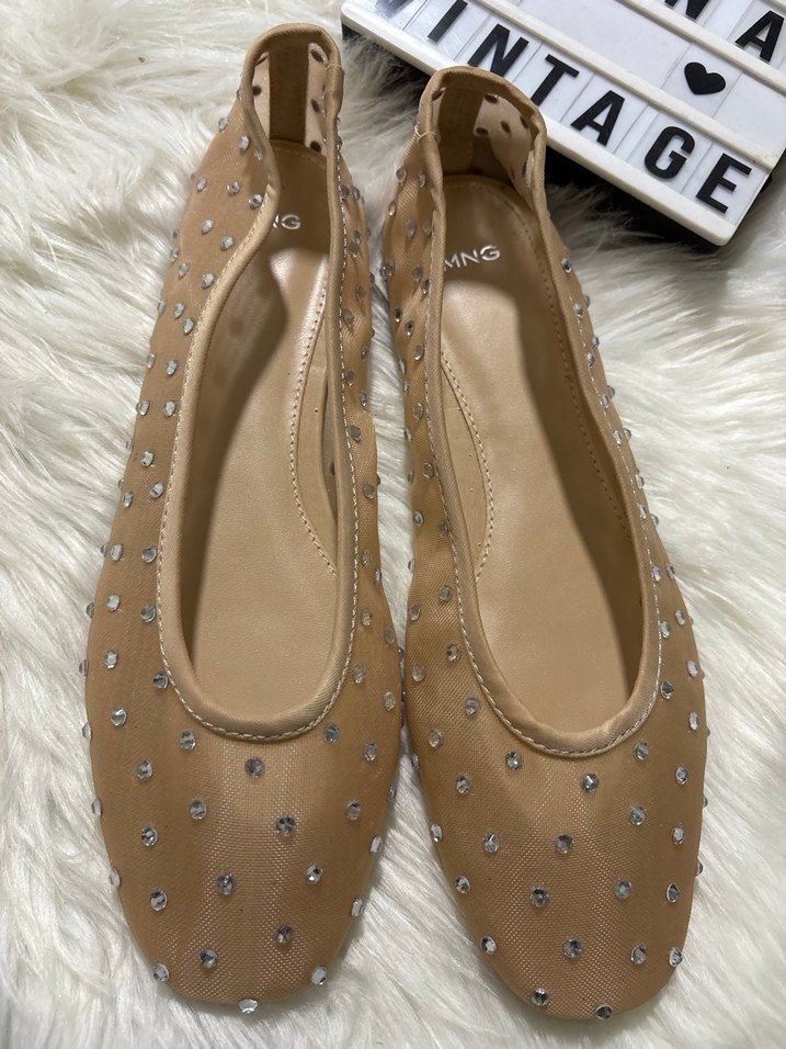 Mango marka Bej Payetli Stiletto Topuklu Kadın Babet - Görsel 3