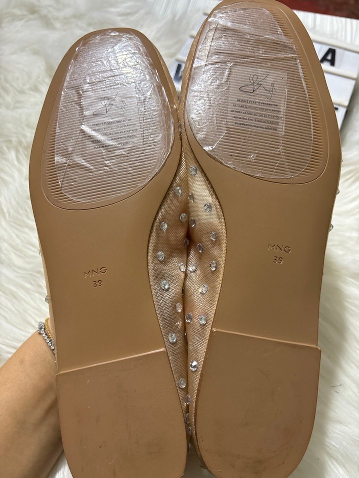 Mango marka Bej Payetli Stiletto Topuklu Kadın Babet - Görsel 4