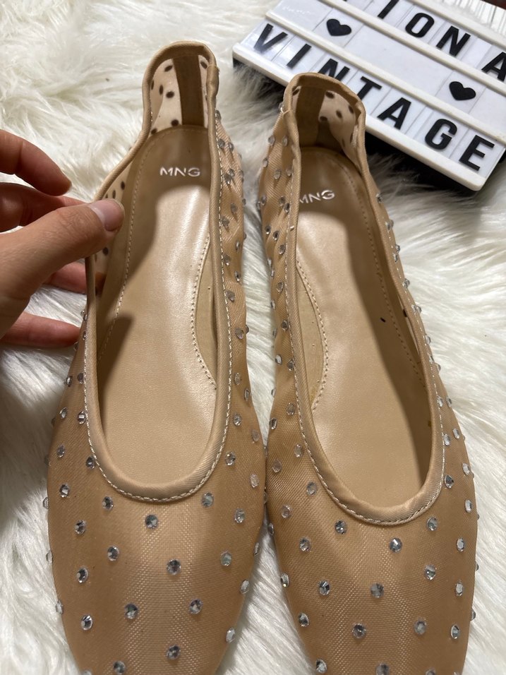 Mango marka Bej Payetli Stiletto Topuklu Kadın Babet - Görsel 2