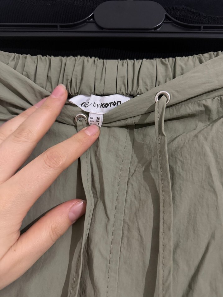 Kadın Haki Uzun Keten Etek - Görsel 3