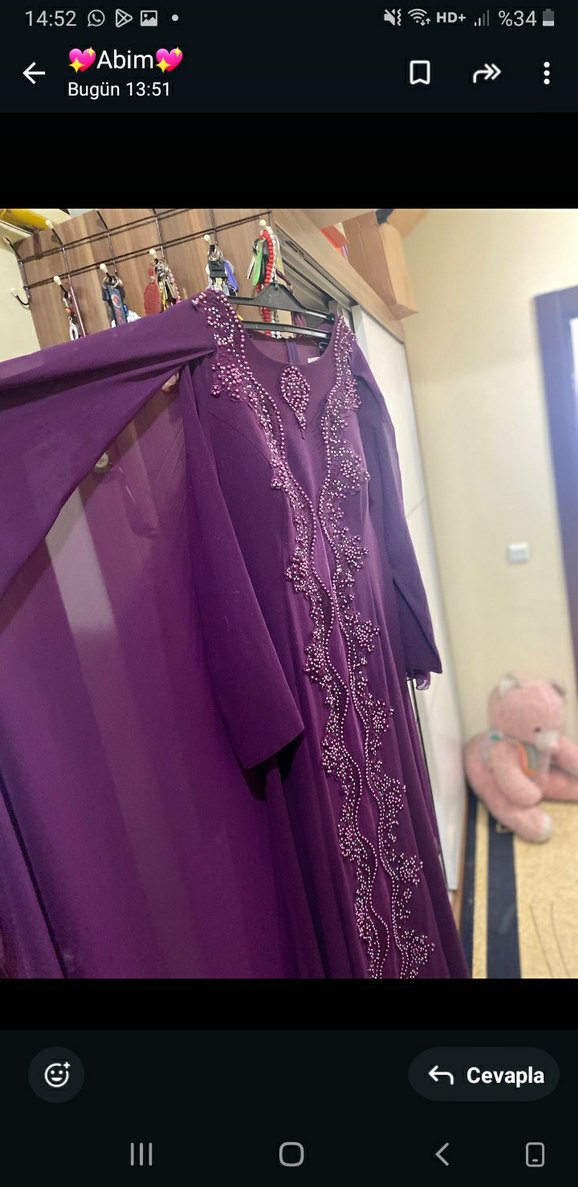 Mor Nakışlı Uzun Kollu Kadın Elbise - Görsel 2