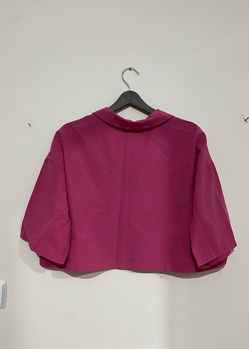 Bordo Kısa Kollu Düğmeli Keten Gömlek - Görsel 4