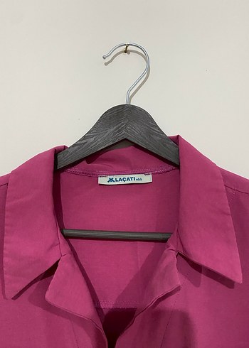 Bordo Kısa Kollu Düğmeli Keten Gömlek - Görsel 3