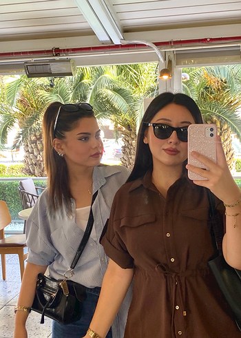 Düğmeli Kahverengi Keten Kadın Gömlek - Görsel 7