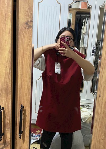 Bordo Kolsuz Midi Elbise - Görsel 7