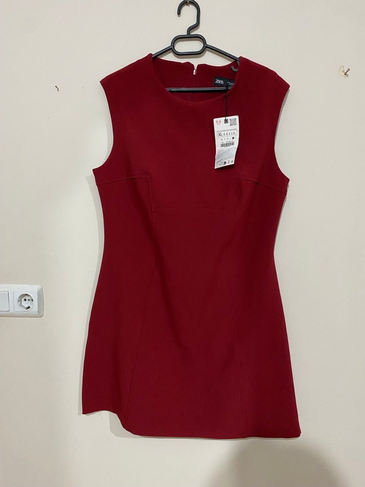 Bordo Kolsuz Midi Elbise - Görsel 4