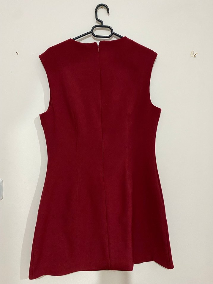 Bordo Kolsuz Midi Elbise - Görsel 5