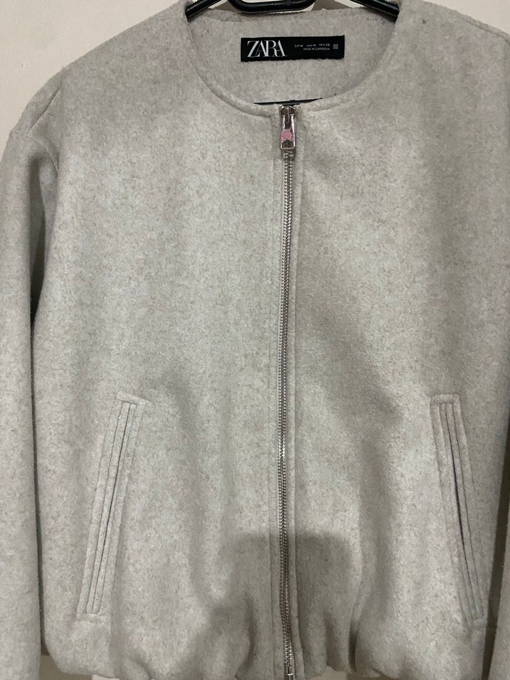 Gri Kadın Fermuarlı Bomber Ceket - Görsel 5