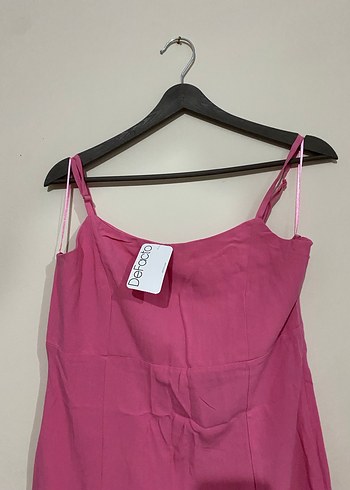 Pembe Keten Salaş Uzun Elbise - Görsel 2