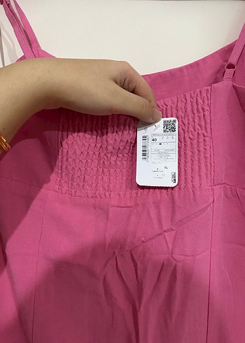 Pembe Keten Salaş Uzun Elbise - Görsel 4