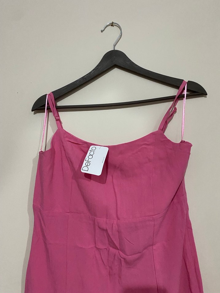 Pembe Keten Salaş Uzun Elbise - Görsel 2