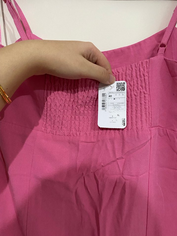 Pembe Keten Salaş Uzun Elbise - Görsel 4